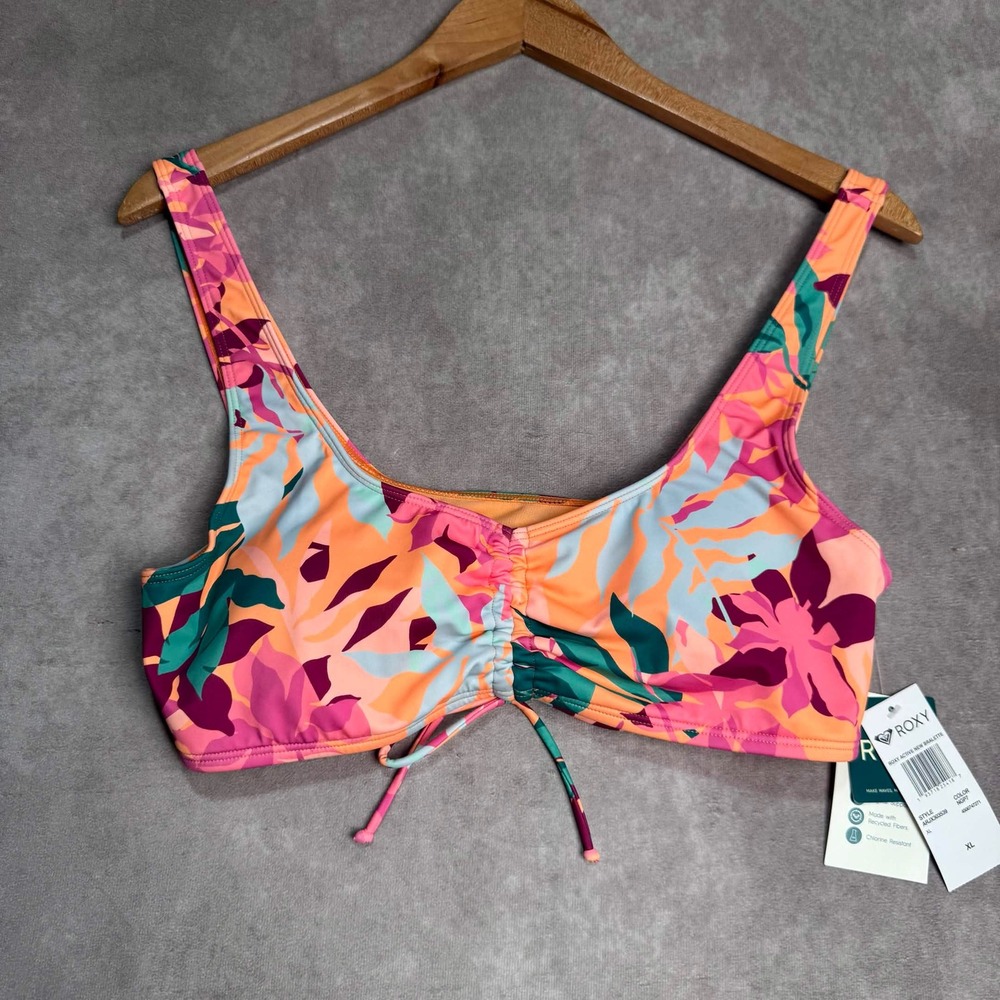 Roxy Active New Bralette Bikini Top Tropical Floral Orange XL ARJX303539 NWT